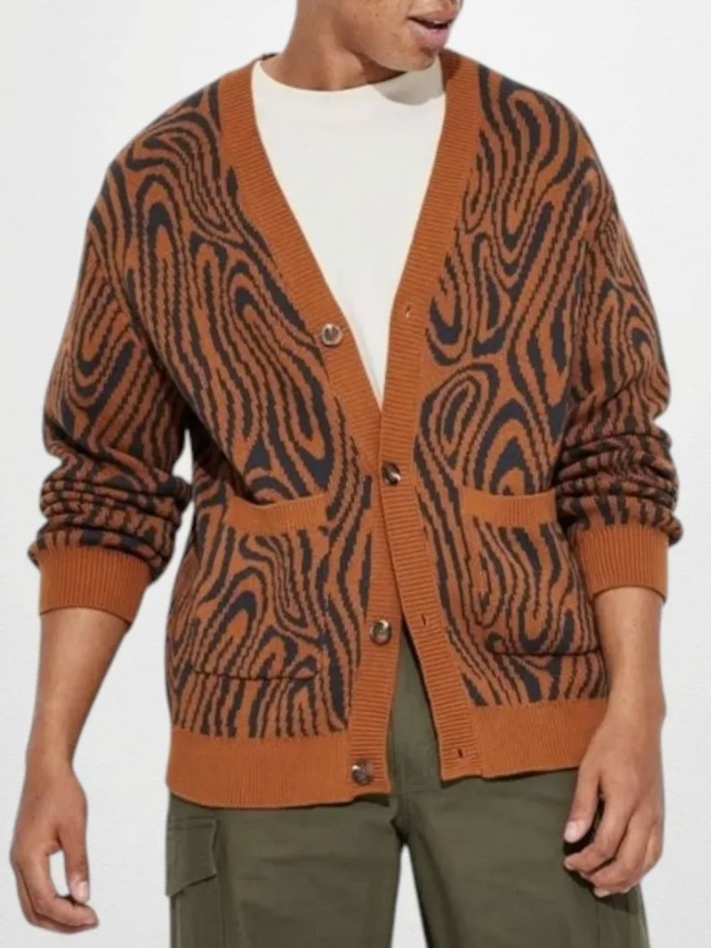 Original Use Brown & Black Patterned V-Neck Cardigan